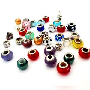 Glass Bead Charms Lot Pandora Style Charms Bundle Boho Floral Silvertone *READ*